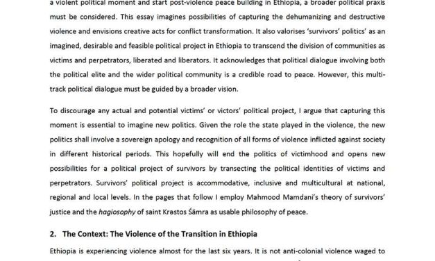 Seizing the Violence of the Ethiopian Transition: Political Dialogue for Survivors Politics