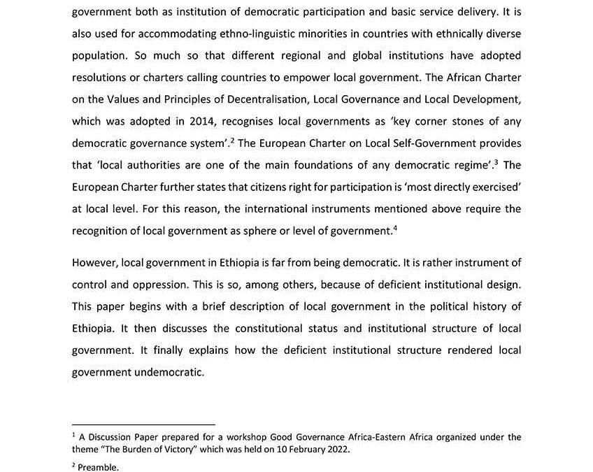 Local Government in Ethiopia: Design problems and their implications