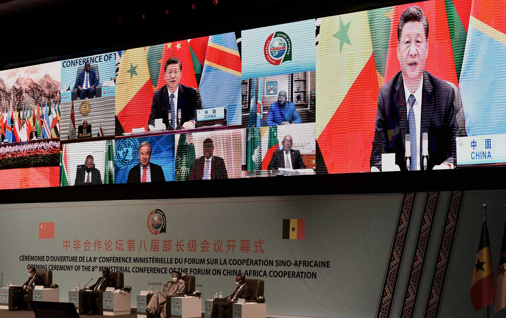 Chinese President Xi Jinping delivers his speech via videolink 