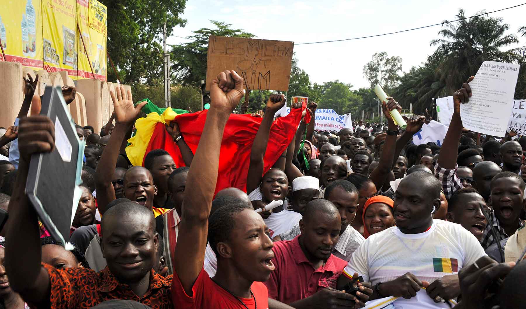 Malian Opposition supporters take part in a peacefully march